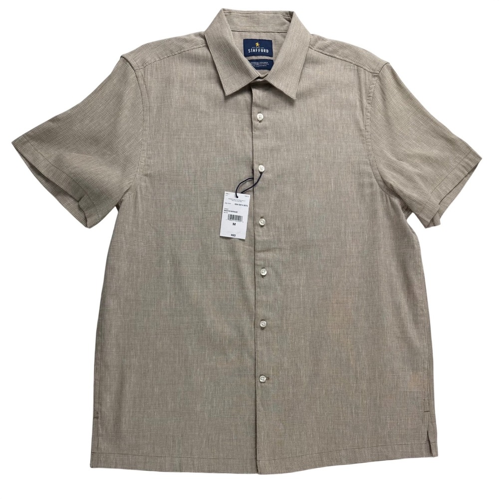 Stafford Mens Short Sleeve Button Down Shirt linen blend Size M‎